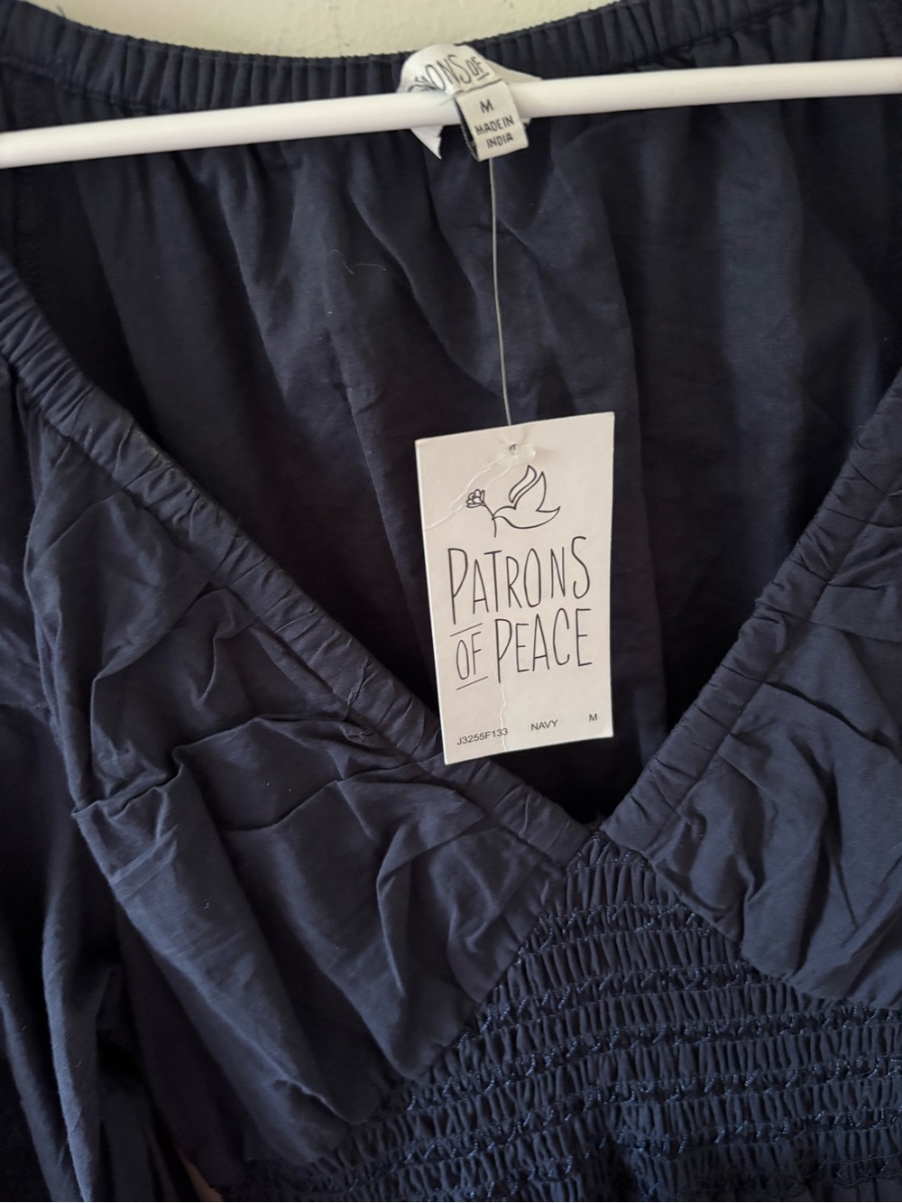 Patrons of Peace Navy Smocked V-Neck Chemise